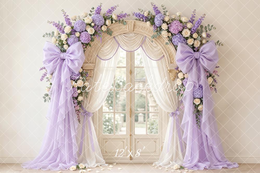 Kate Purple Bows Window Cream Curtains Backdrop Designed by Emetselch - Image 8