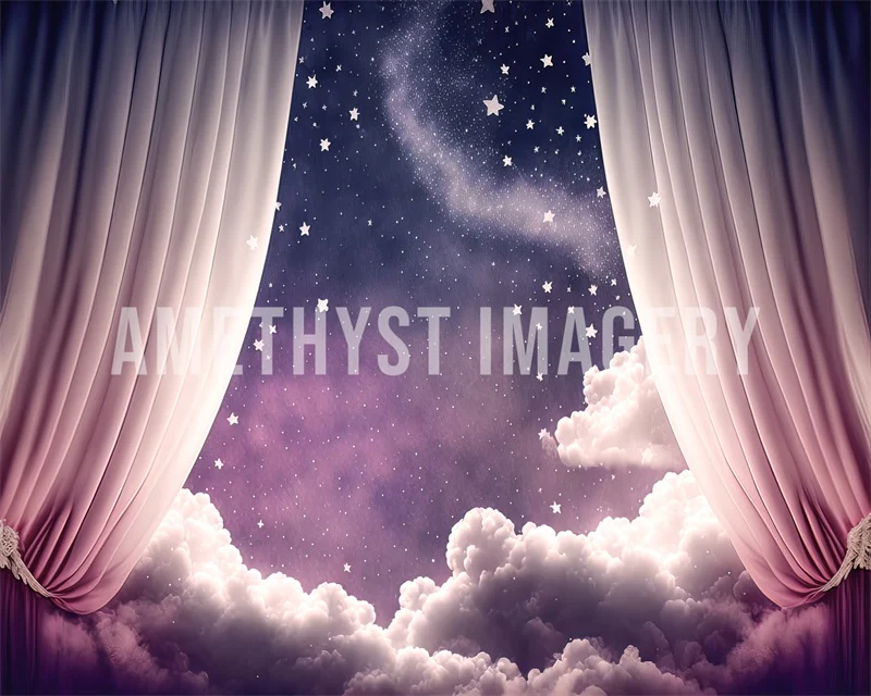 Kate Purple Cloud Star Curtain Backdrop Designed by Angela Marie Photography - Image 3
