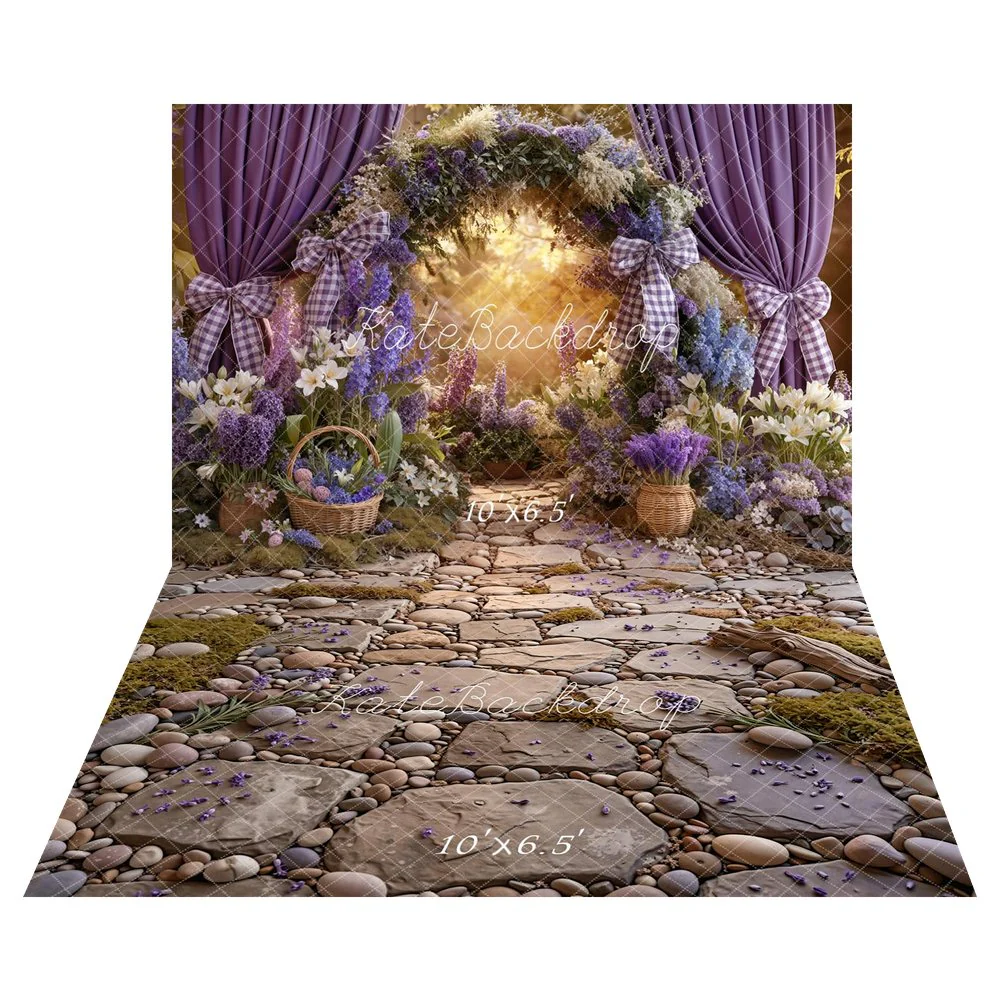 Kate Spring Purple Curtains Baskets Backdrop+Cobblestone Pebbles Backdrop - Image 3
