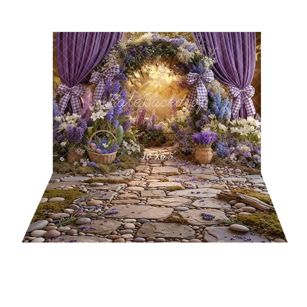 Kate Spring Purple Curtains Baskets Backdrop+Cobblestone Pebbles Backdrop - Image 4