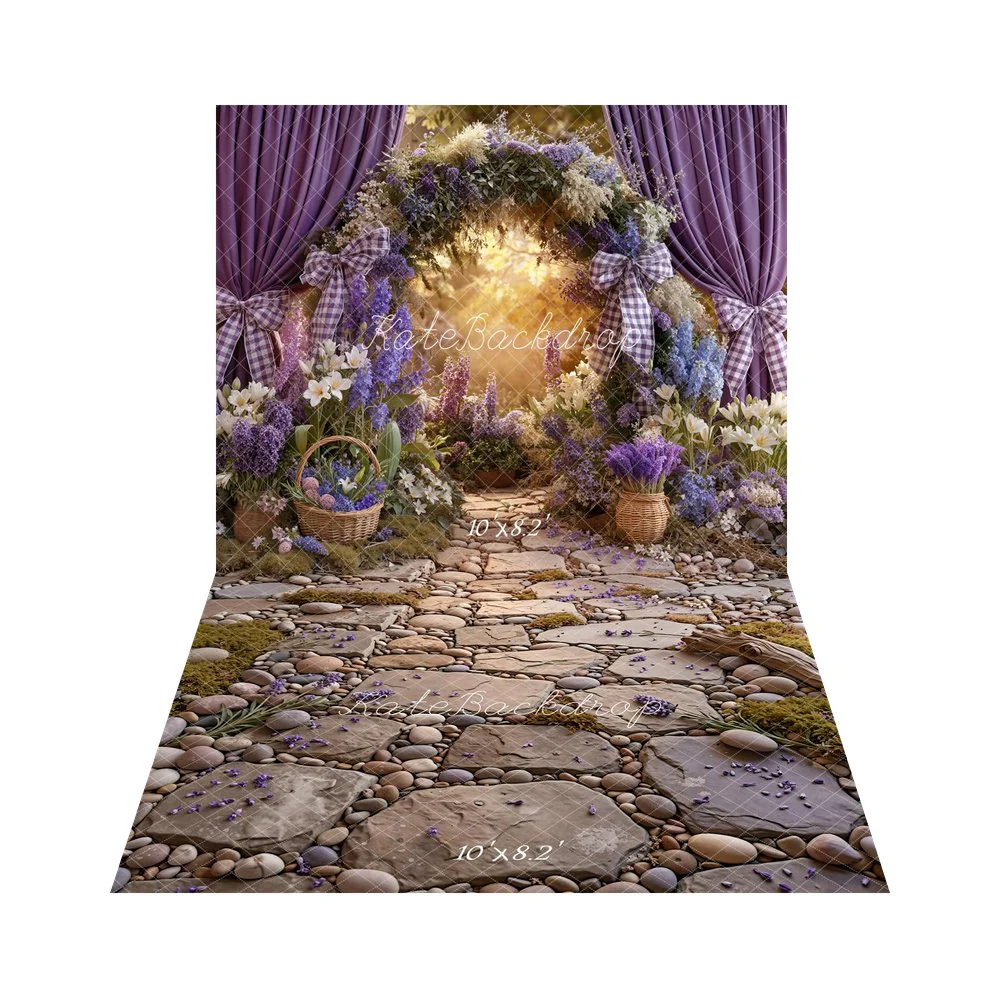 Kate Spring Purple Curtains Baskets Backdrop+Cobblestone Pebbles Backdrop - Image 5