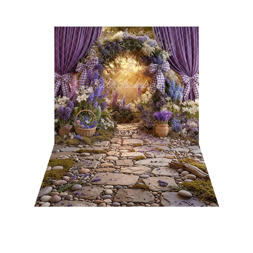 Kate Spring Purple Curtains Baskets Backdrop+Cobblestone Pebbles Backdrop - Image 6