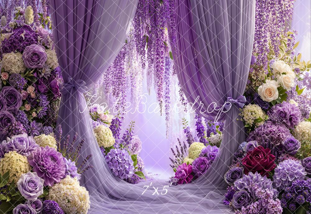 Kate Purple Floral Curtains Backdrop Designed by Emetselch