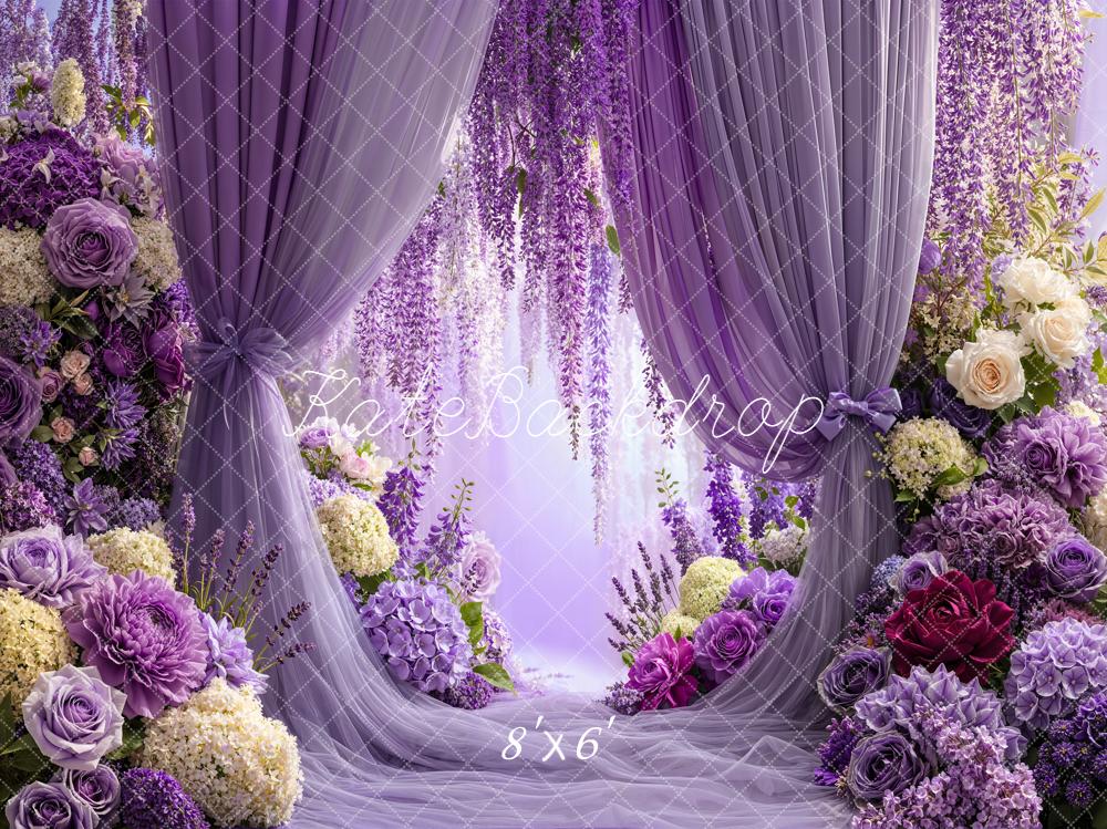 Kate Purple Floral Curtains Backdrop Designed by Emetselch - Image 3
