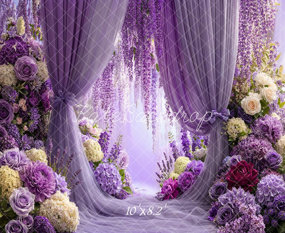 Kate Purple Floral Curtains Backdrop Designed by Emetselch - Image 6