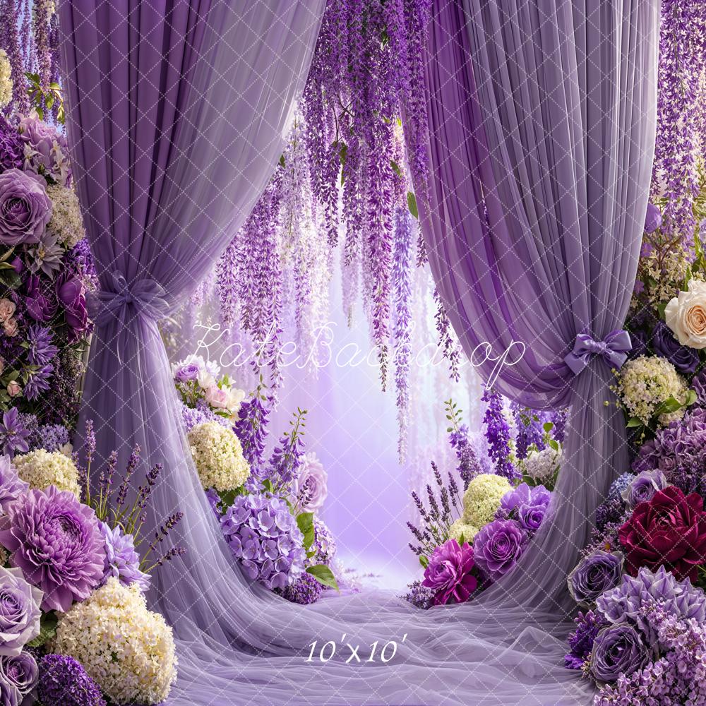 Kate Purple Floral Curtains Backdrop Designed by Emetselch - Image 7