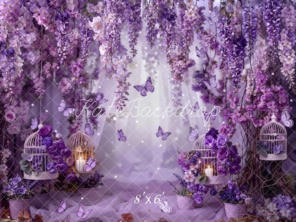 Kate Purple Flowers Butterflies Cages Backdrop Designed by Emetselch - Image 3