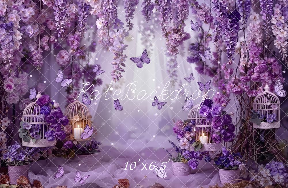 Kate Purple Flowers Butterflies Cages Backdrop Designed by Emetselch - Image 4