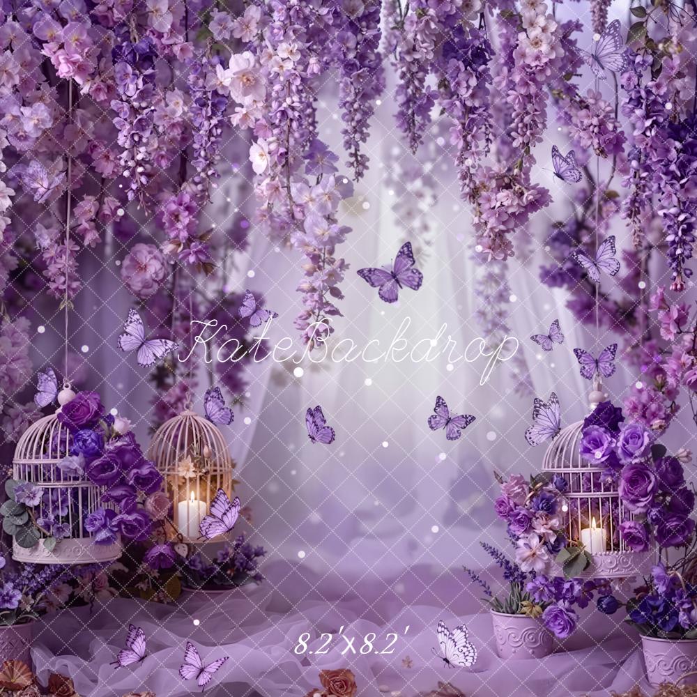 Kate Purple Flowers Butterflies Cages Backdrop Designed by Emetselch - Image 5