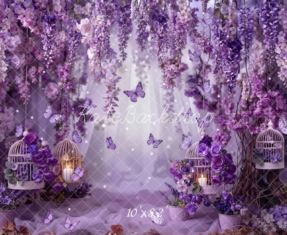 Kate Purple Flowers Butterflies Cages Backdrop Designed by Emetselch - Image 6