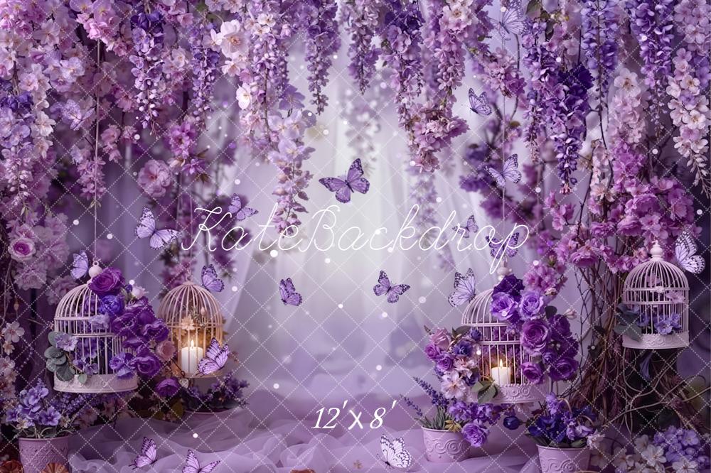 Kate Purple Flowers Butterflies Cages Backdrop Designed by Emetselch - Image 8