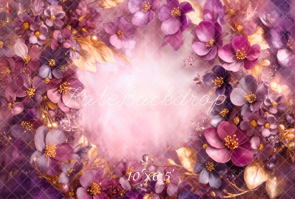 Kate Purple Gold Flowers Abstract Fleece Backdrop Designed by Emetselch - Image 2