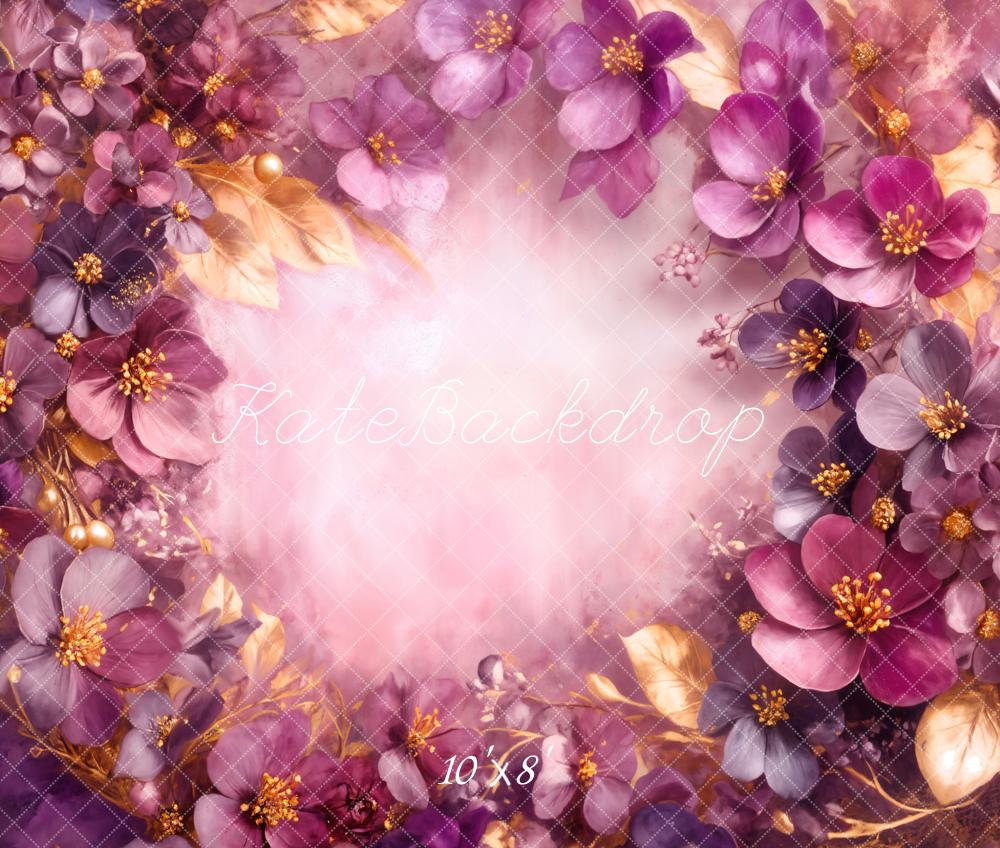 Kate Purple Gold Flowers Abstract Fleece Backdrop Designed by Emetselch - Image 3