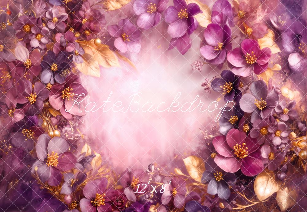 Kate Purple Gold Flowers Abstract Fleece Backdrop Designed by Emetselch - Image 4