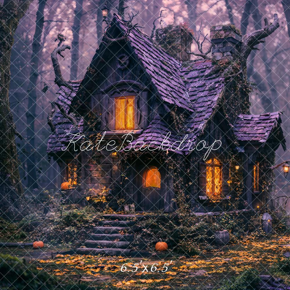 Kate Purple Halloween Night Old Cabin Forest Backdrop Designed by Emetselch - Image 2
