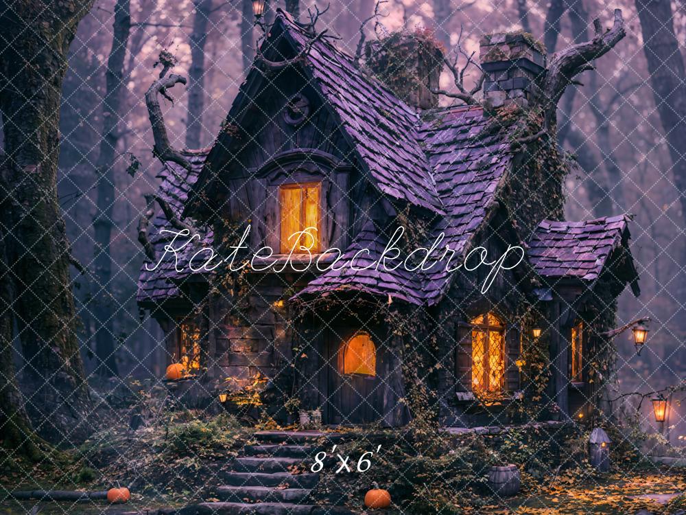 Kate Purple Halloween Night Old Cabin Forest Backdrop Designed by Emetselch - Image 3
