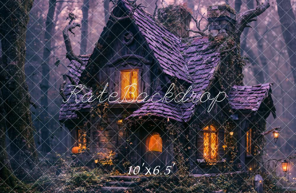 Kate Purple Halloween Night Old Cabin Forest Backdrop Designed by Emetselch - Image 4