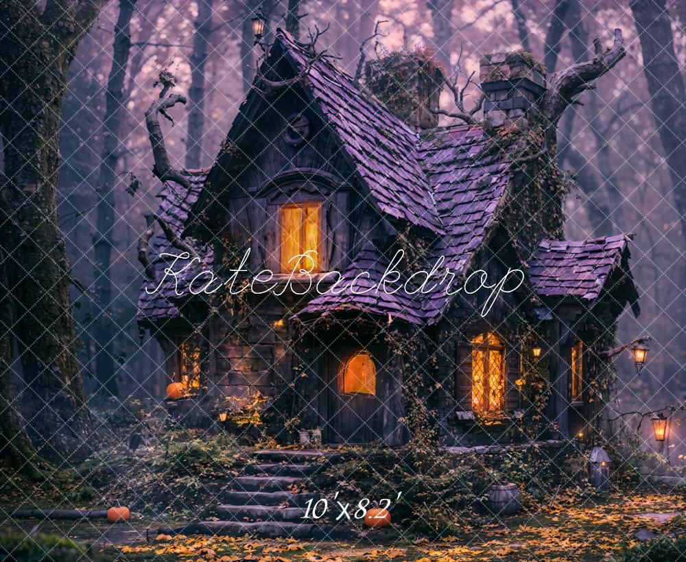 Kate Purple Halloween Night Old Cabin Forest Backdrop Designed by Emetselch - Image 5