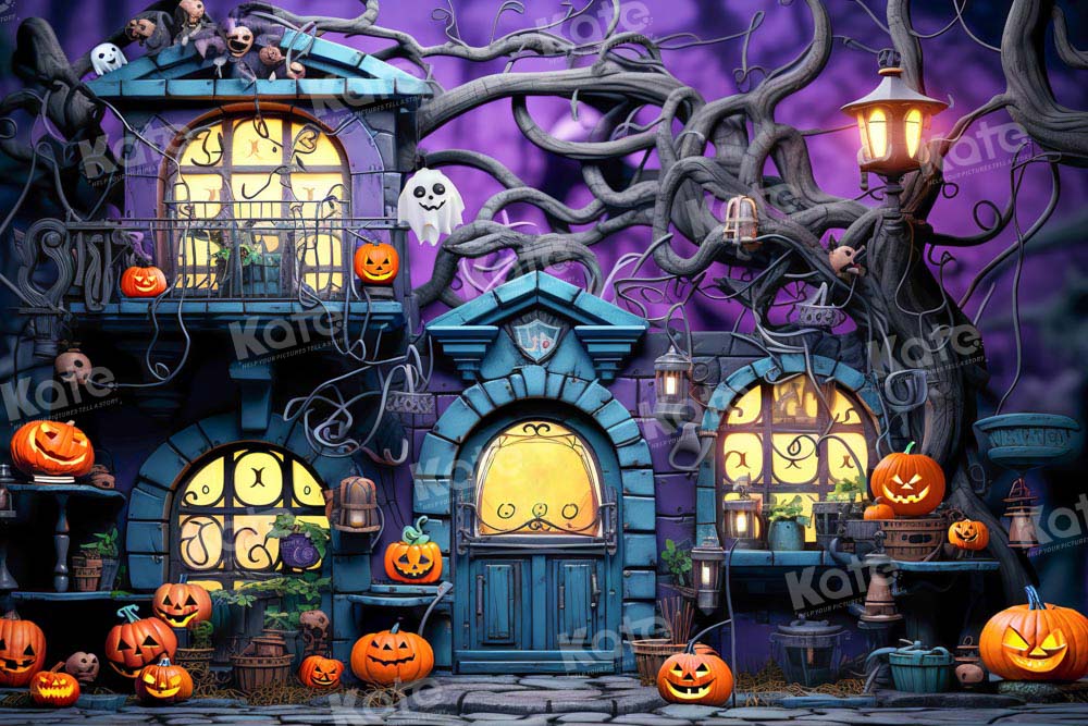 Kate Purple Halloween Pumpkin Spooky Backdrop Designed by Emetselch - Image 3