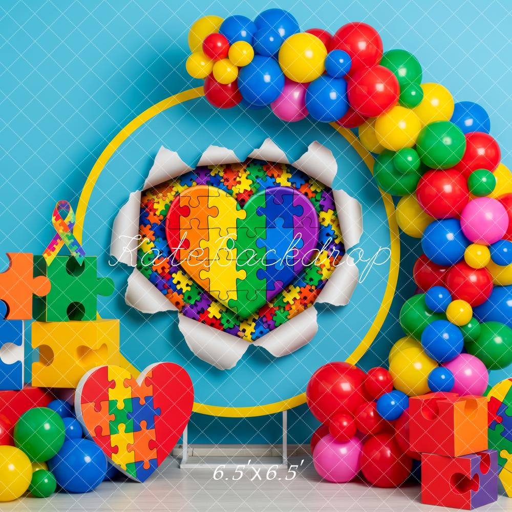 Kate Puzzle Pieces Heart Balloons Blue Backdrop Designed by Patty Robert - Image 2