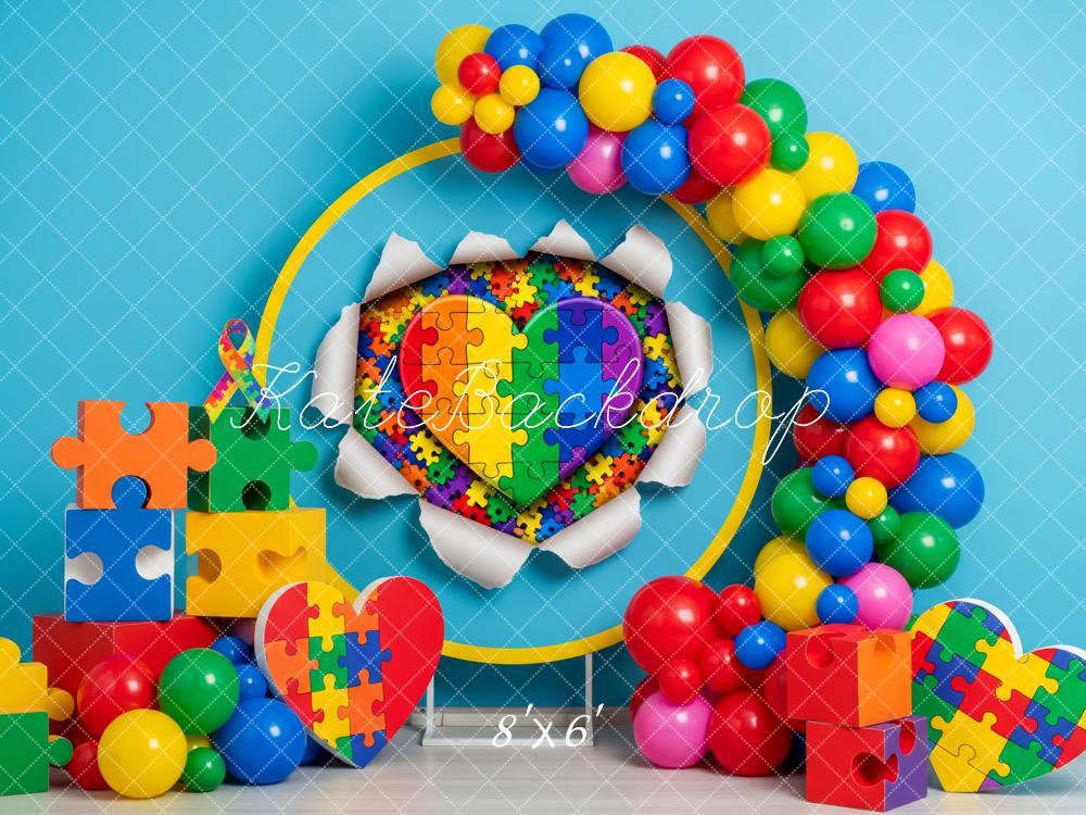 Kate Puzzle Pieces Heart Balloons Blue Backdrop Designed by Patty Robert - Image 3