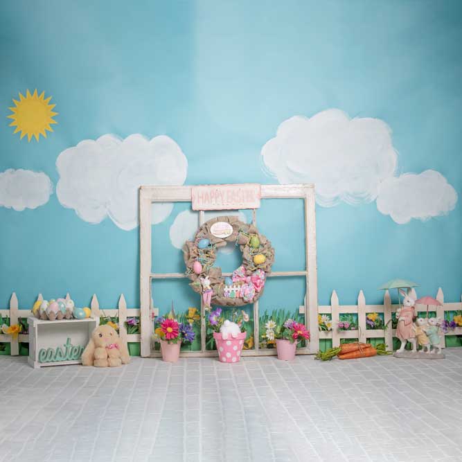 Kate Rabbits Railing Decorations Easter Spring Children Backdrop for Photography Designed by Erin Larkins - Image 3