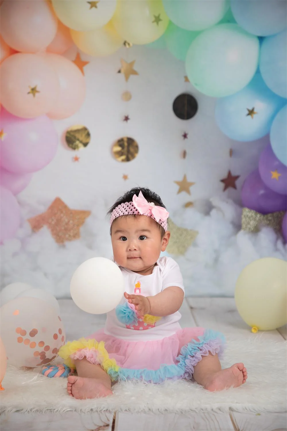 Kate Rainbow Balloons Garland Children Cake Smash Backdrop Designed by Megan Leigh Photography - Image 3