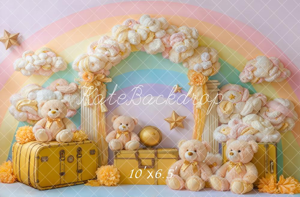 Kate Rainbow Cloud Teddy Bear Arch Fleece Backdrop Designed by Emstselch - Image 2