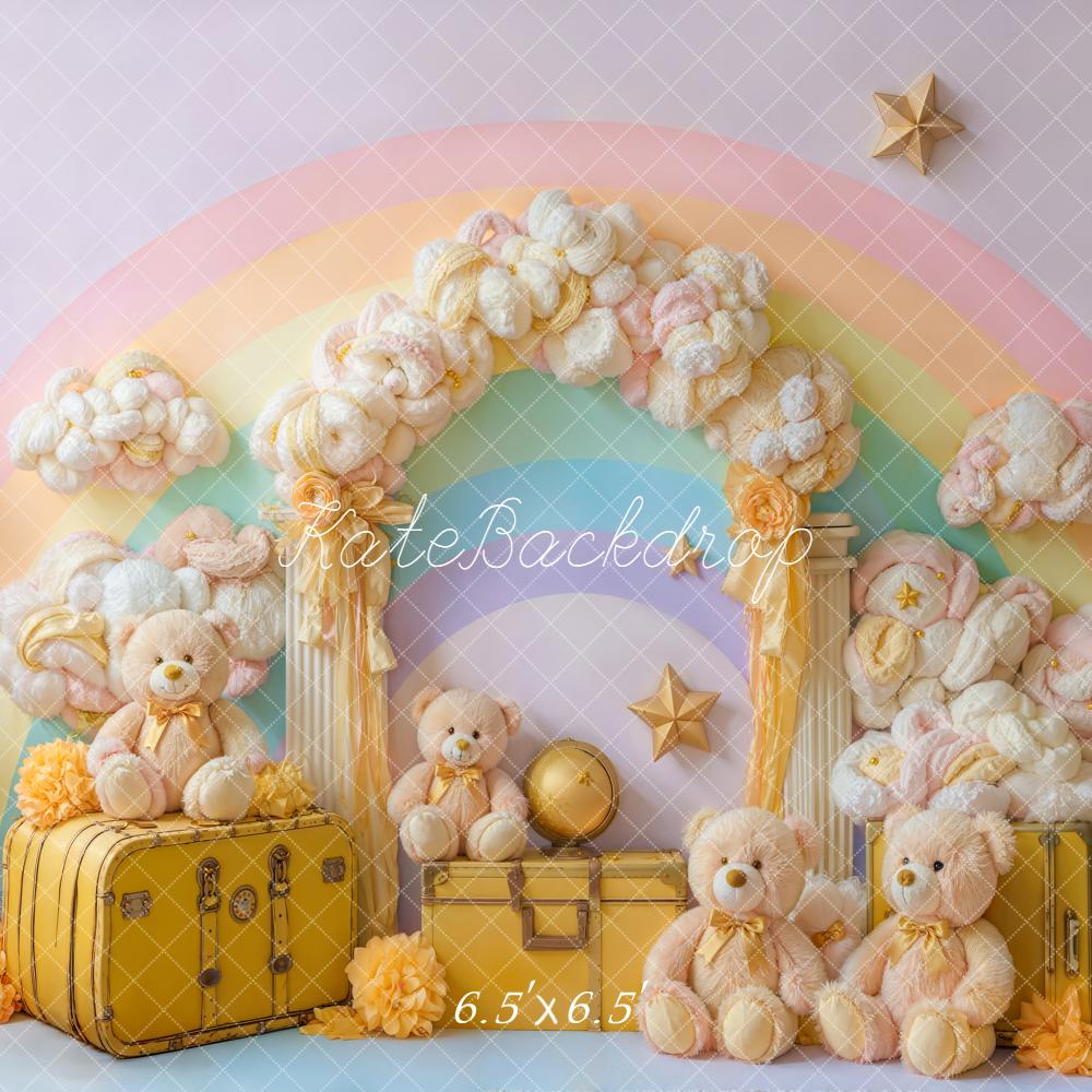 Kate Rainbow Clouds Teddy Bears Yellow Suitcases Backdrop Designed by Emstselch - Image 2