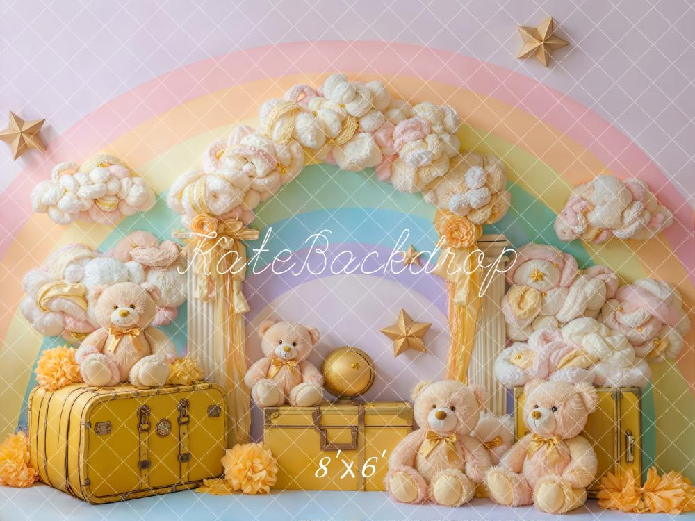 Kate Rainbow Clouds Teddy Bears Yellow Suitcases Backdrop Designed by Emstselch - Image 3