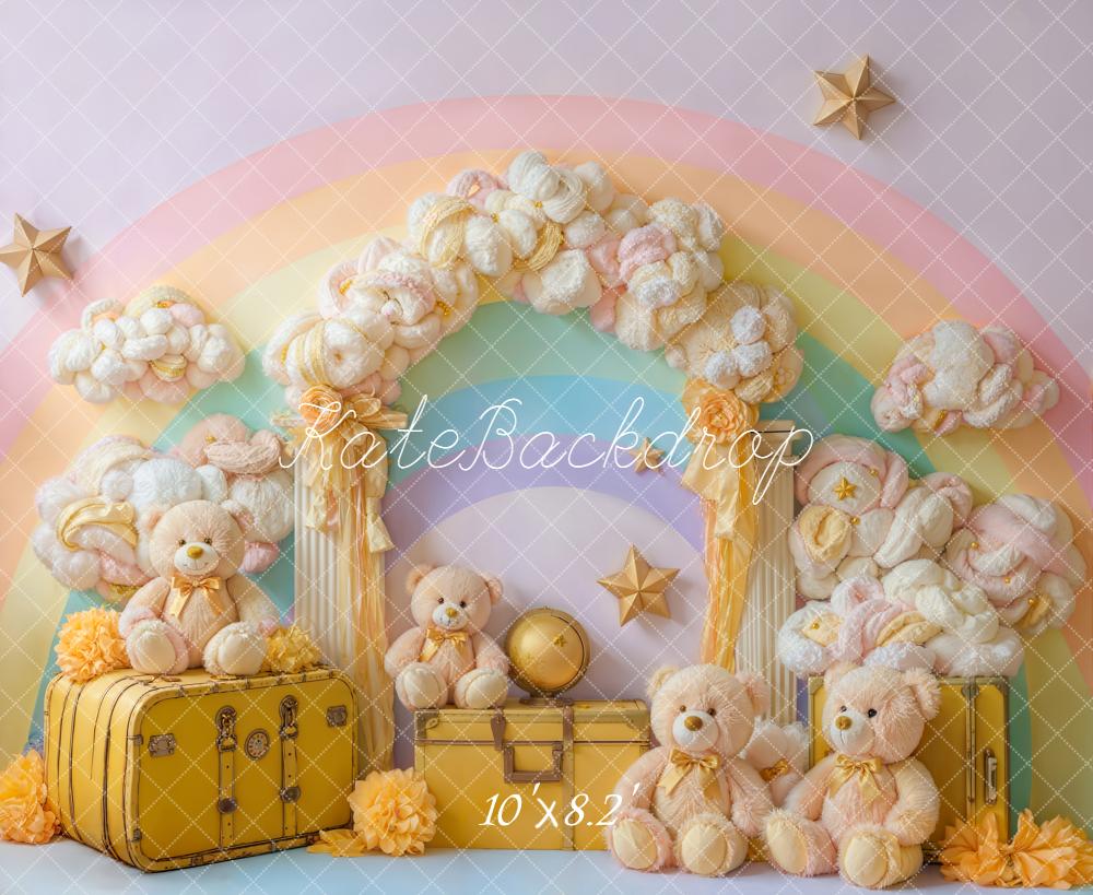 Kate Rainbow Clouds Teddy Bears Yellow Suitcases Backdrop Designed by Emstselch - Image 6