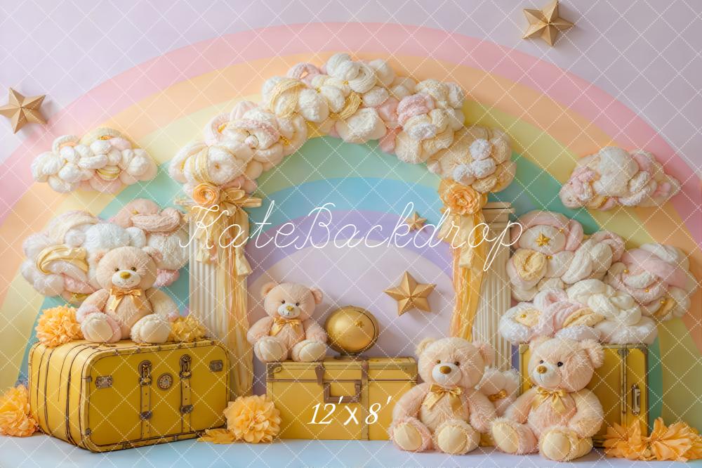 Kate Rainbow Clouds Teddy Bears Yellow Suitcases Backdrop Designed by Emstselch - Image 8