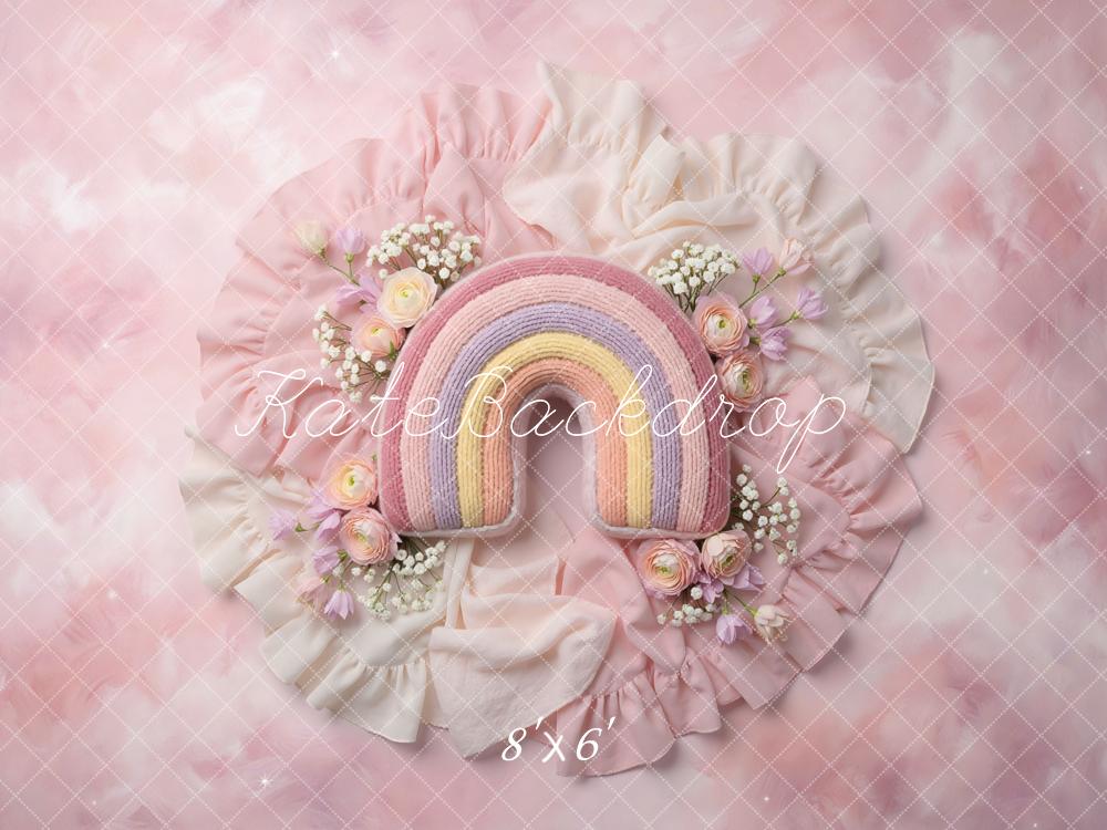 Kate Newborn Rainbow Florals Ruffle Pink Backdrop Designed by Mini MakeBelieve - Image 3