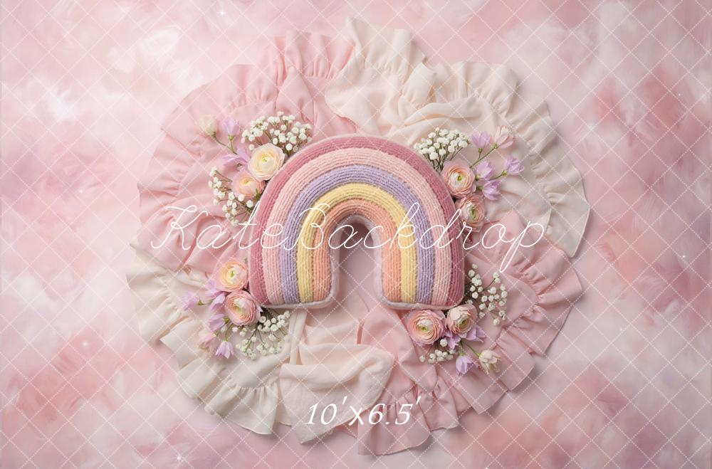 Kate Newborn Rainbow Florals Ruffle Pink Backdrop Designed by Mini MakeBelieve - Image 4