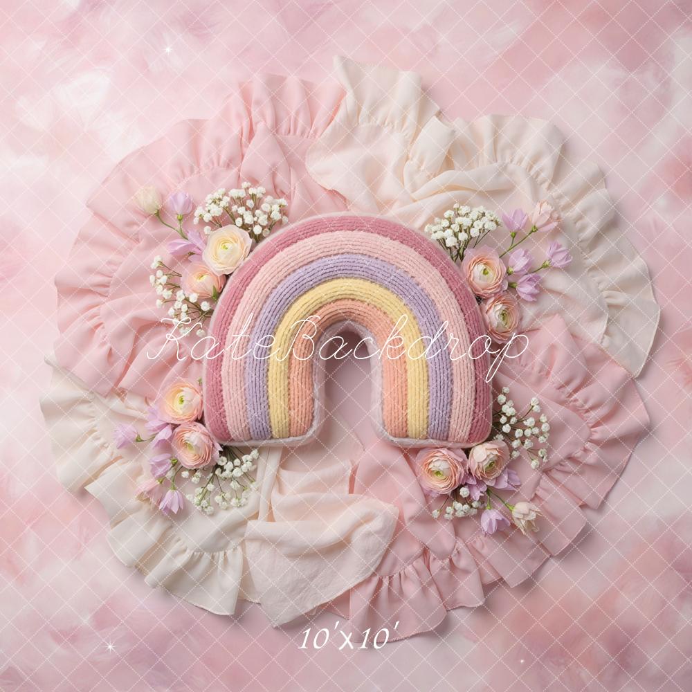 Kate Newborn Rainbow Florals Ruffle Pink Backdrop Designed by Mini MakeBelieve - Image 7