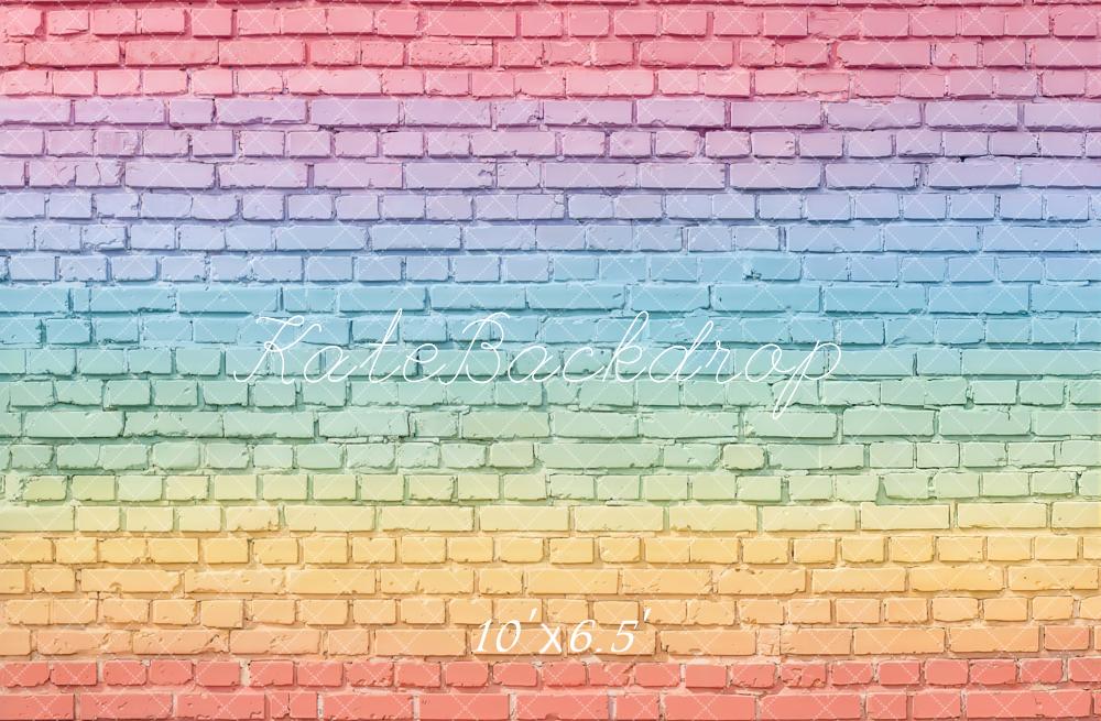 Kate Rainbow Gradient Brick Wall Fleece Backdrop Designed by Chain Photography - Image 2