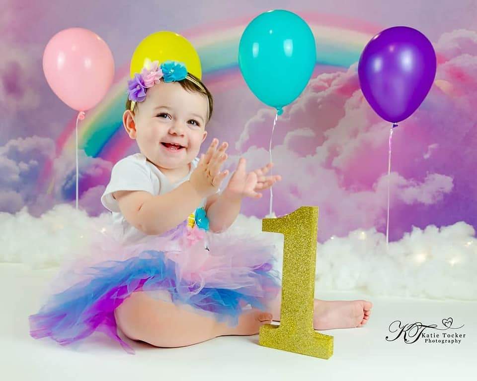 Kate Rainbow sky cloud Backdrop Pink Watercolor Background
