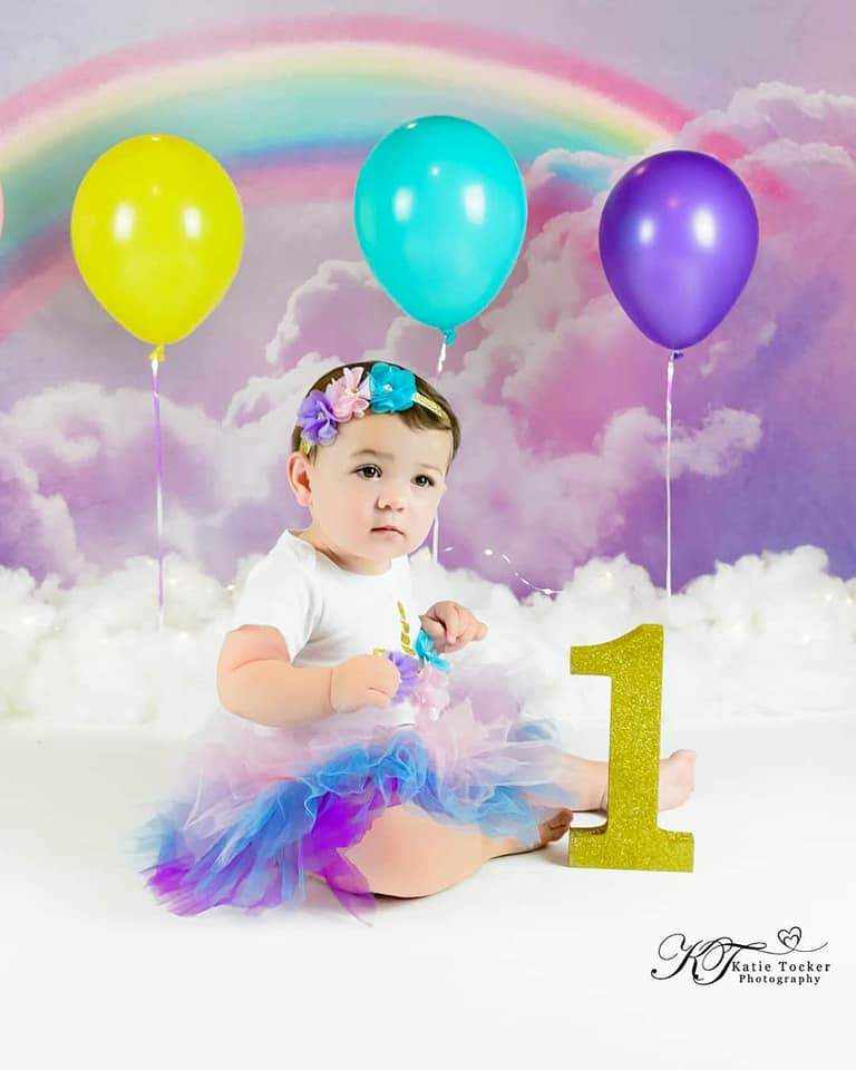 Kate Rainbow sky cloud Backdrop Pink Watercolor Background - Image 4