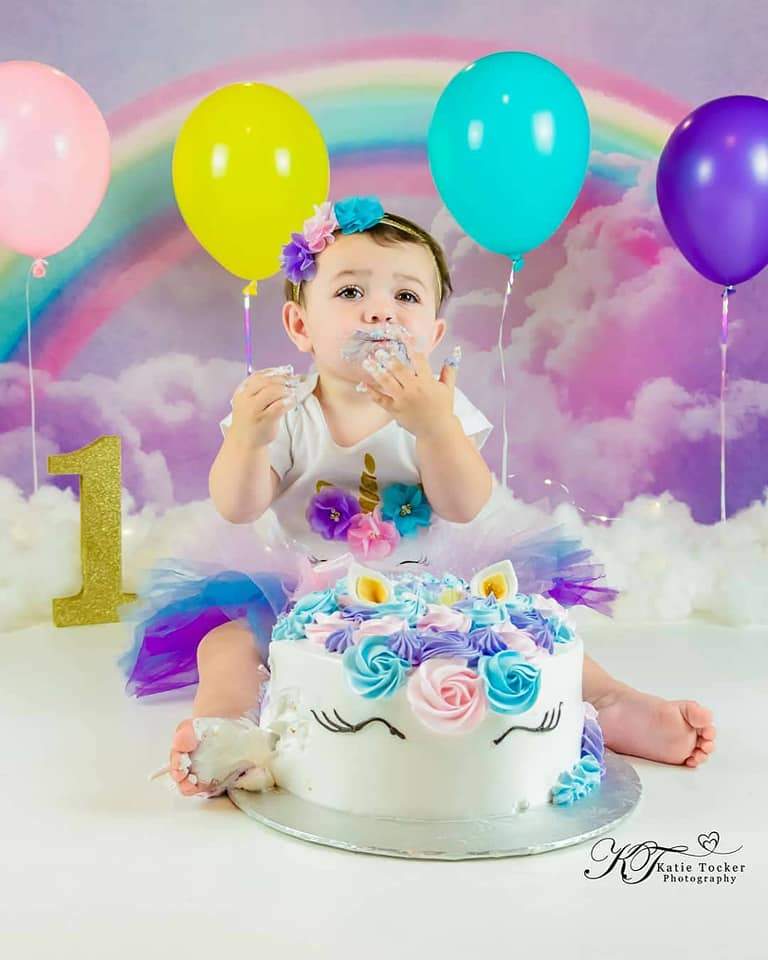 Kate Rainbow sky cloud Backdrop Pink Watercolor Background - Image 5
