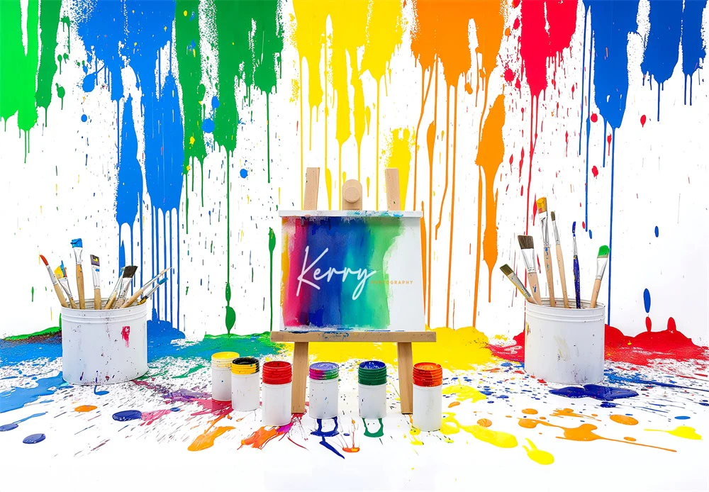 Kate Rainbow Watercolor Graffiti Painting Wall Backdrop Designed by Kerry Anderson - Image 2