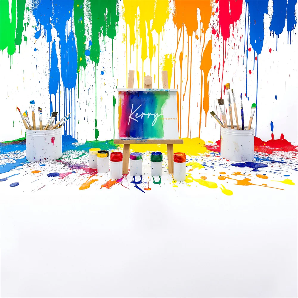 Kate Rainbow Watercolor Graffiti Painting Wall Backdrop Designed by Kerry Anderson - Image 4