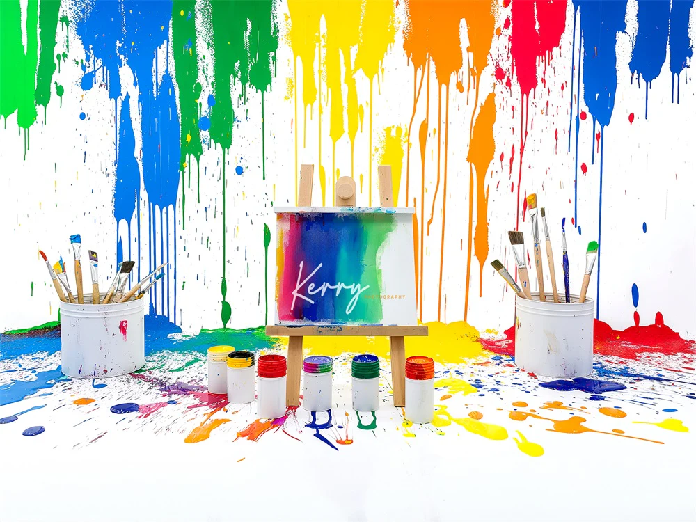 Kate Rainbow Watercolor Graffiti Painting Wall Backdrop Designed by Kerry Anderson - Image 5