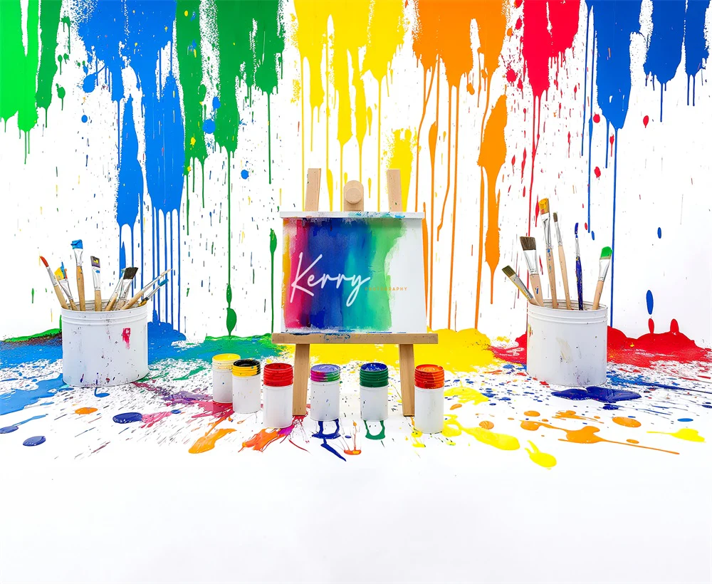 Kate Rainbow Watercolor Graffiti Painting Wall Backdrop Designed by Kerry Anderson - Image 7