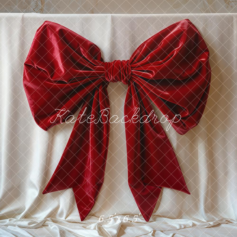 Kate Red Big Bow Elegant Fabric Backdrop Designed by Emetselch - Image 2