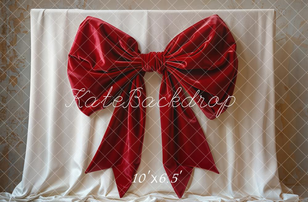 Kate Red Big Bow Elegant Fabric Backdrop Designed by Emetselch - Image 4