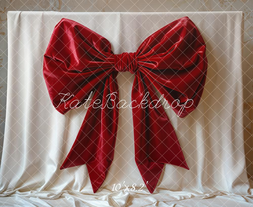 Kate Red Big Bow Elegant Fabric Backdrop Designed by Emetselch - Image 5