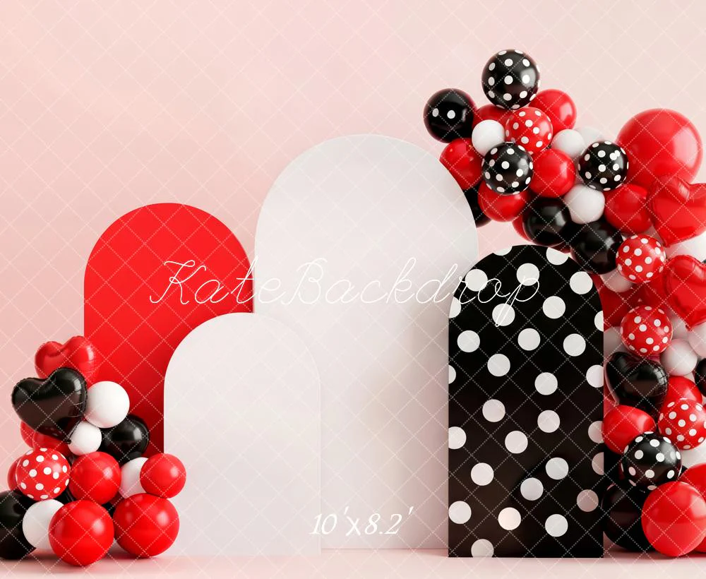 Kate Red Black White Balloons Hearts Dot Fleece Backdrop Designed by Patty Robert - Image 3