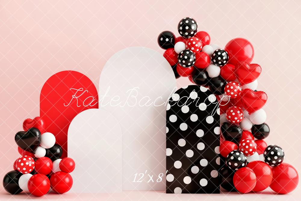 Kate Red Black White Balloons Hearts Dot Fleece Backdrop Designed by Patty Robert - Image 4