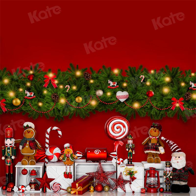 Kate Red Christmas Gingerbread Nutcracker Backdrop for Photography - Image 2