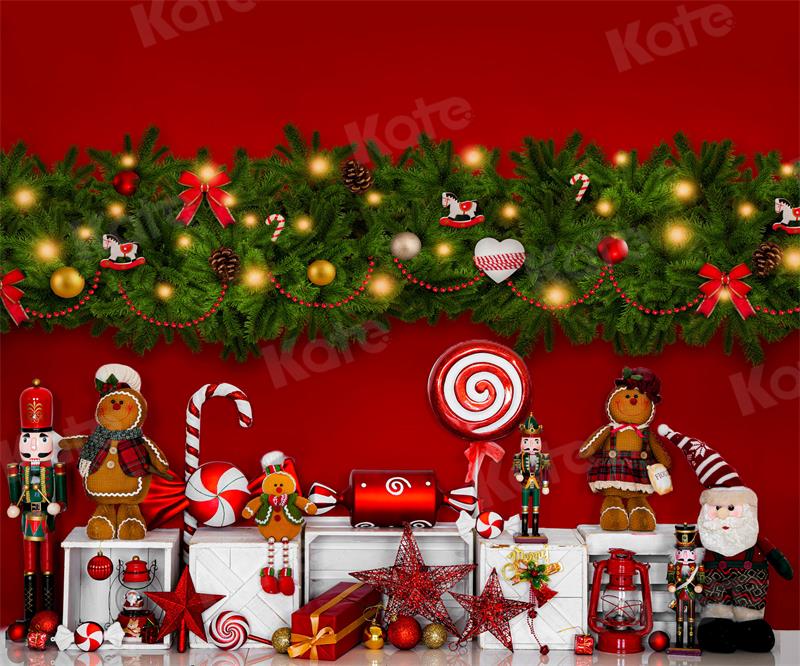 Kate Red Christmas Gingerbread Nutcracker Backdrop for Photography - Image 3